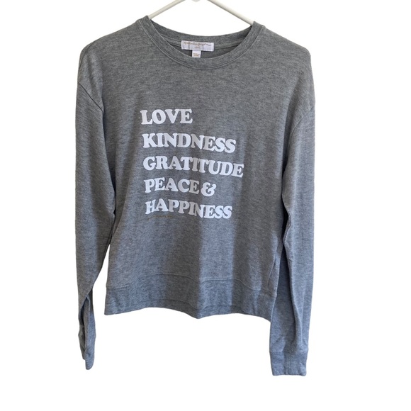 Spiritual Gangster Tops - Spiritual Gangster Grey Love Happiness Long Sleeve Lightweight Sweatshirt Large